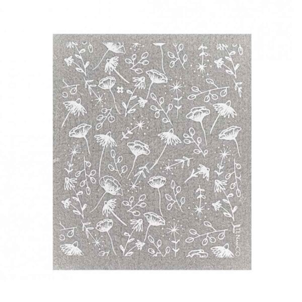 Sponge Cloth - Modern Floral Grey