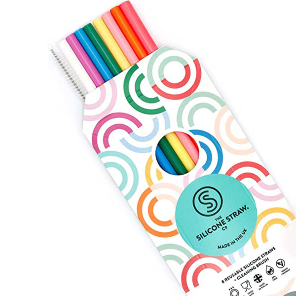 8 Reusable Silicone Straws With Cleaning Brush