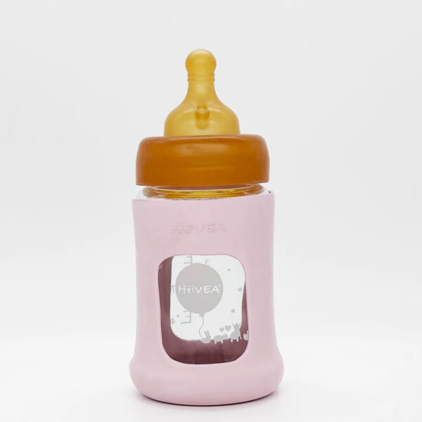 Wide Neck Baby Glass Bottle With Sleeve - Powder Pink 150ml