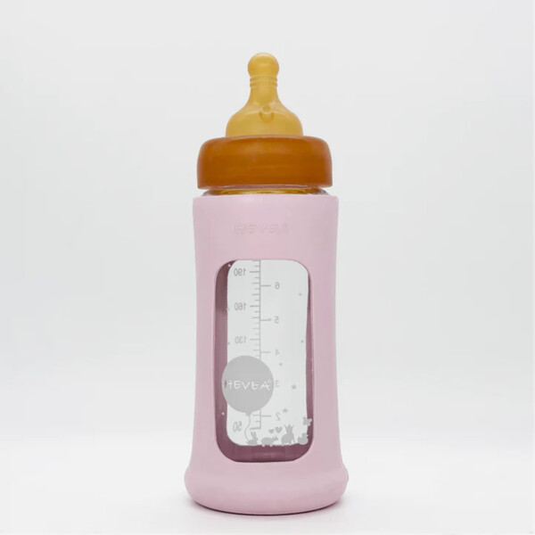 Wide Neck Baby Glass Bottle With Sleeve - Powder Pink 250ml