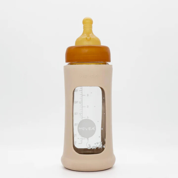 Wide Neck Baby Glass Bottle With Sleeve - Sand 250ml