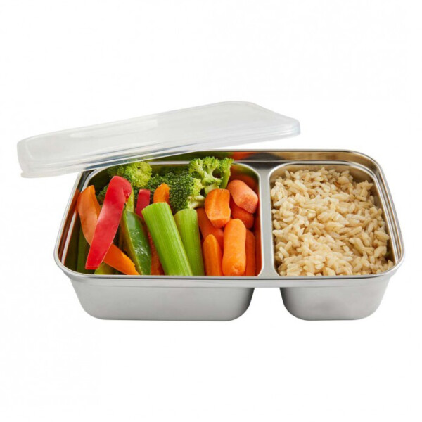 Divided Rectangle Container with Silicone Lid - 28oz Clear - Image 2