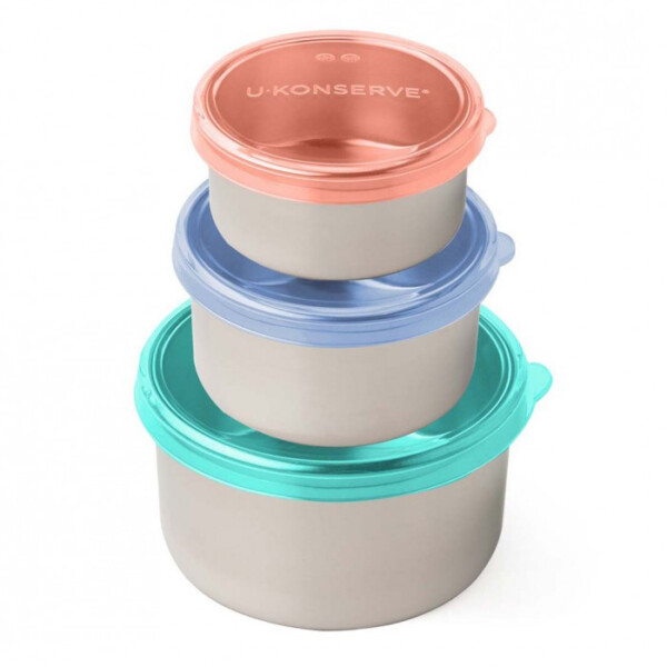 Nesting Round Containers with Silicone Lids - Tropical Sky - Set of 3