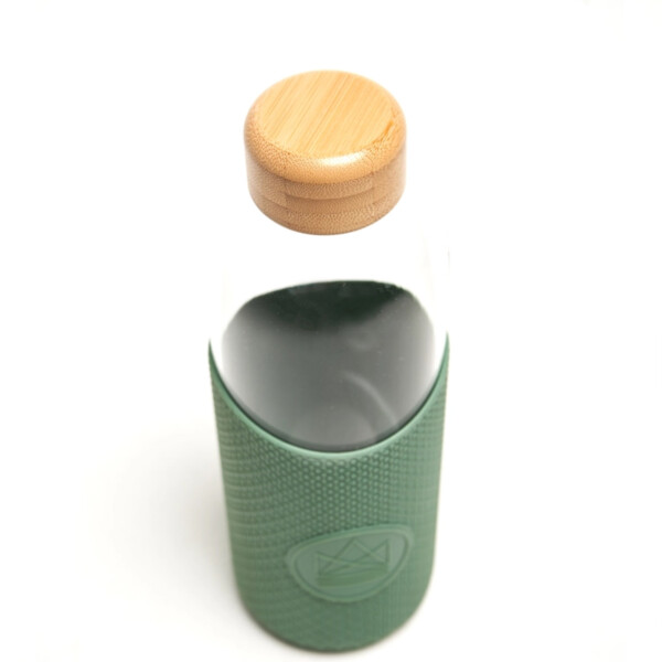 Glass Water Bottle 1L - Happy Camper Olive Green - Image 2