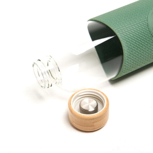 Glass Water Bottle 1L - Happy Camper Olive Green - Image 3