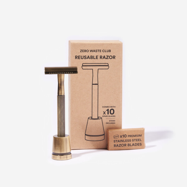 Reusable Razor & Stand - Antique Brass