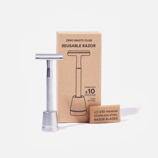 Reusable Razor & Stand - Matte Silver