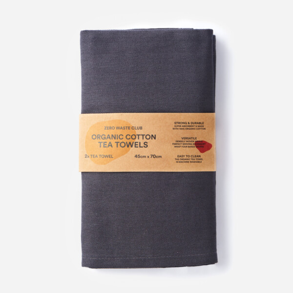 Coal Grey Organic Cotton Tea Towels - 2 Pack