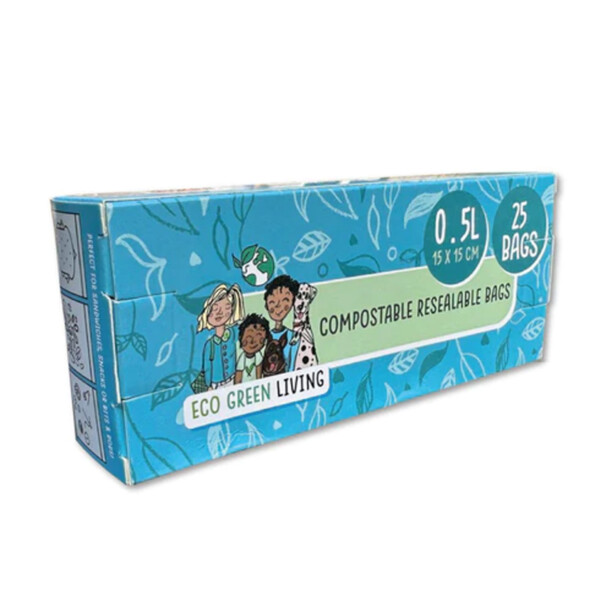 25 Compostable Resealable Bags - 0.5 Litre