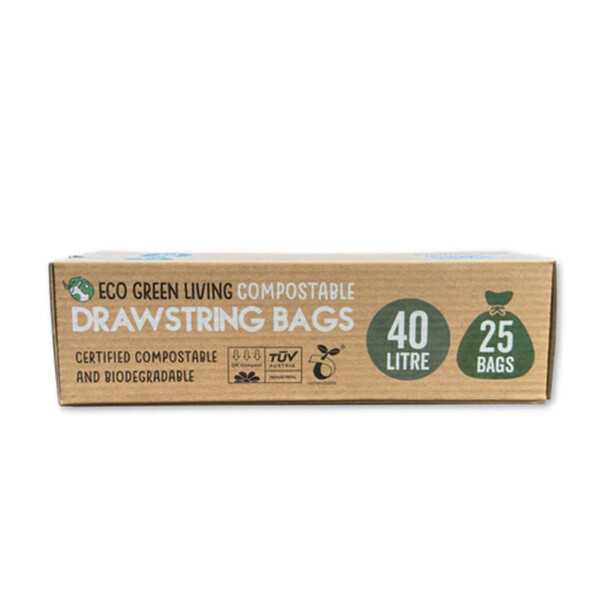 25 Compostable Drawstring Bin Bags - 40 Litre