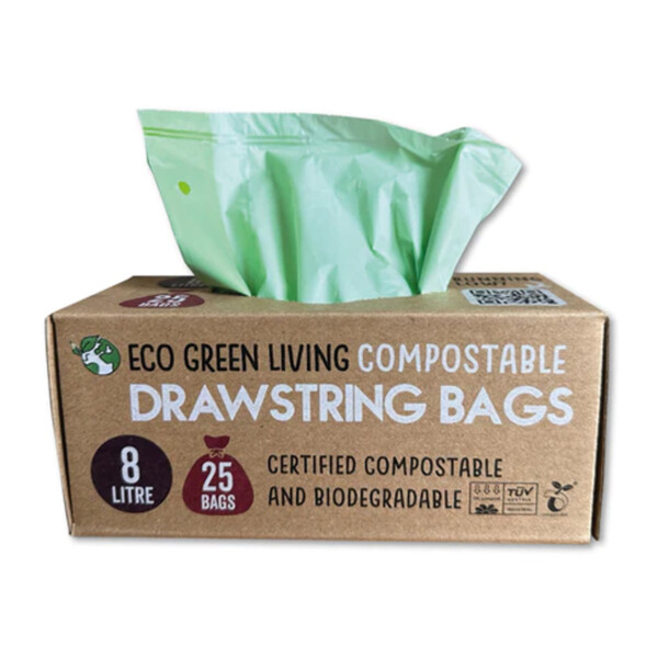 25 Compostable Drawstring Bin Bags - 8 Litre
