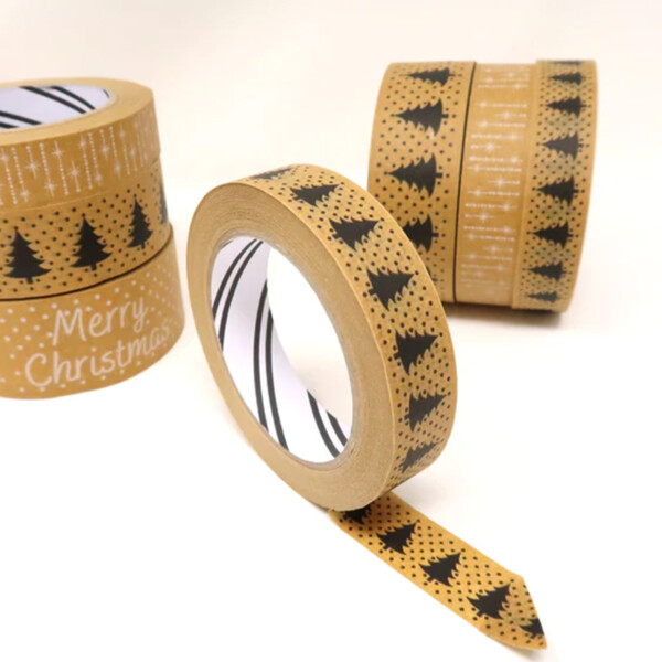 Biodegradable Paper Tape - Black Snowy Christmas Tree 24mm
