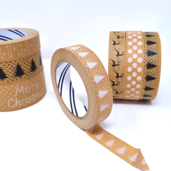 Biodegradable Paper Tape - White Snowy Christmas Tree 24mm