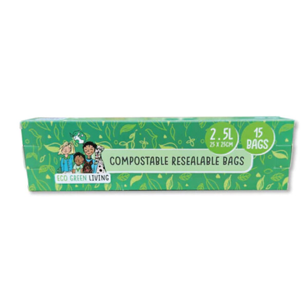 15 Compostable Resealable Bags - 2.5 Litre