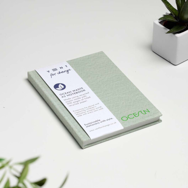 A5 Recycled Ocean Waste Hardback Notebook – Green Algae - Image 2