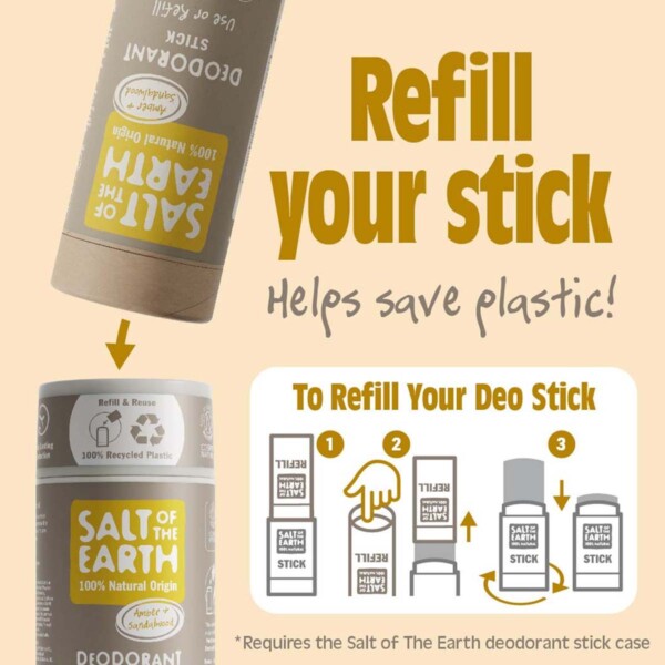 Refillable Amber & Sandalwood Natural Deodorant Stick - 84g - Image 2
