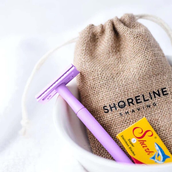 Light Purple Safety Razor with Hessian Bag
