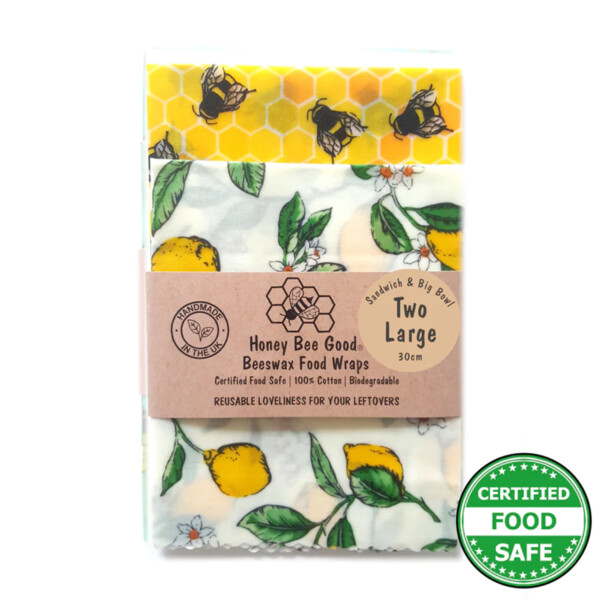 Beeswax Wraps - Sandwich & Big Bowl 2 Pack - Lemony Bees