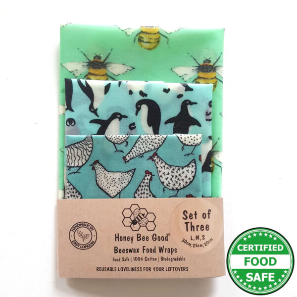 Beeswax Wraps - Penguins, Hens & Bees - Set Of 3