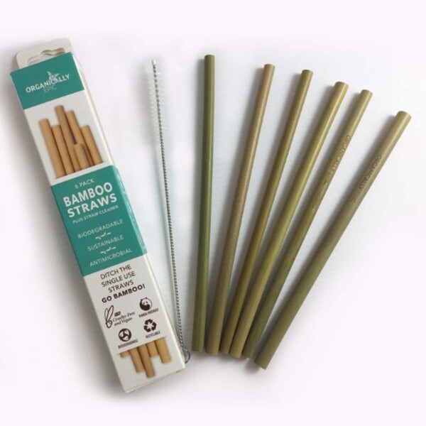 Natural Bamboo Reusable Drinking Straws - 6 Pack