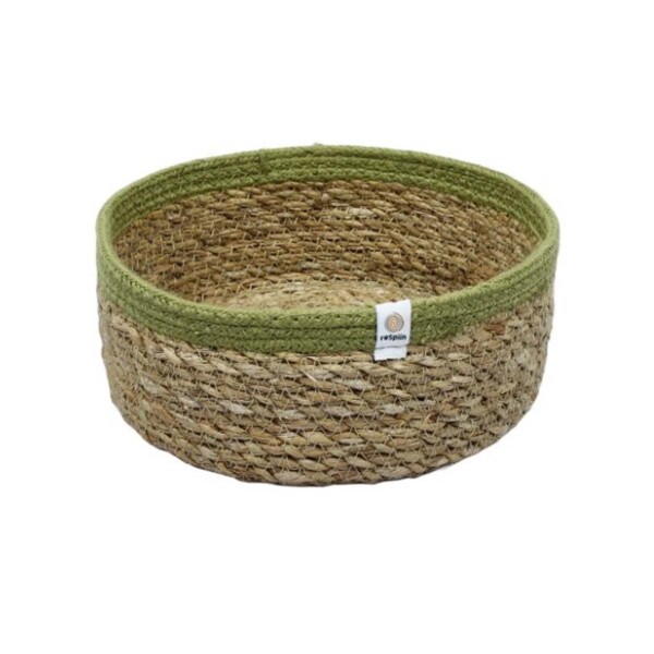 Green Seagrass & Jute Storage Basket - Medium
