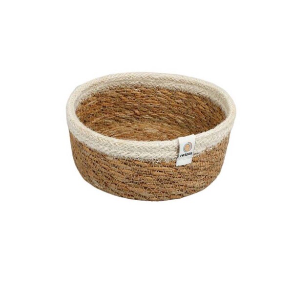 Shallow Seagrass & Jute Basket - Small - Natural/White