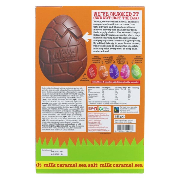 Tony's Chocolonely Caramel Sea Salt Easter Egg - 242g - Image 2