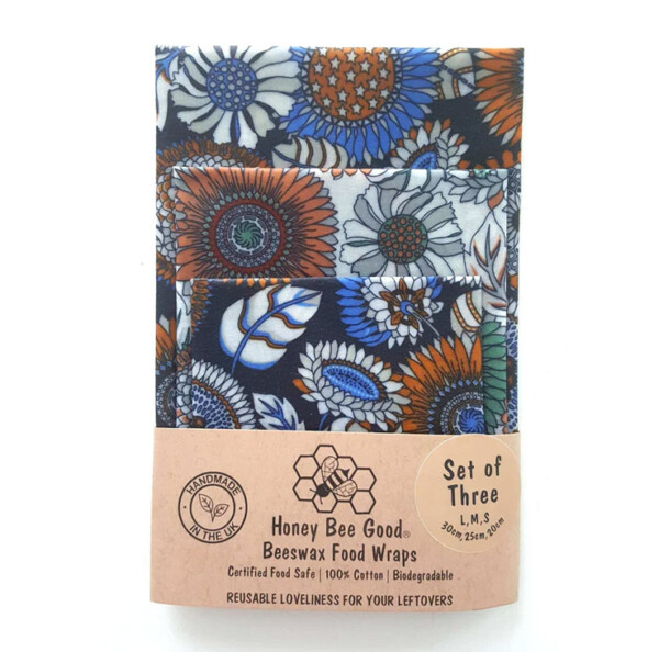 Beeswax Wraps -  Set of 3 L, M, S Sunflower