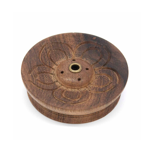Dark Wood Round Incense Holder