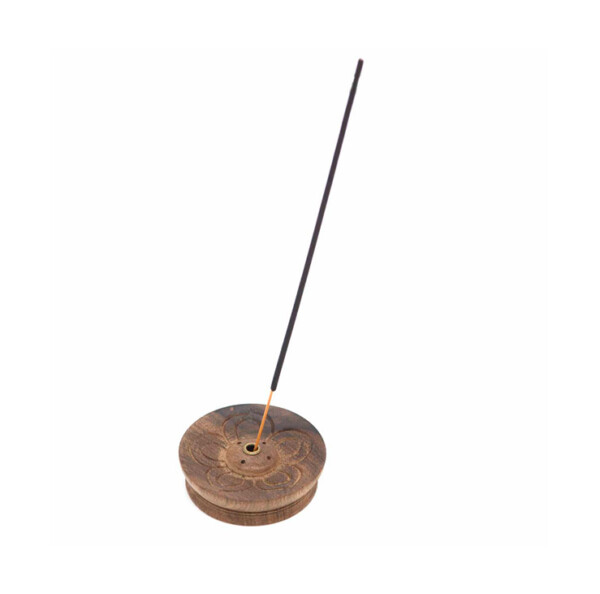 Dark Wood Round Incense Holder - Image 2