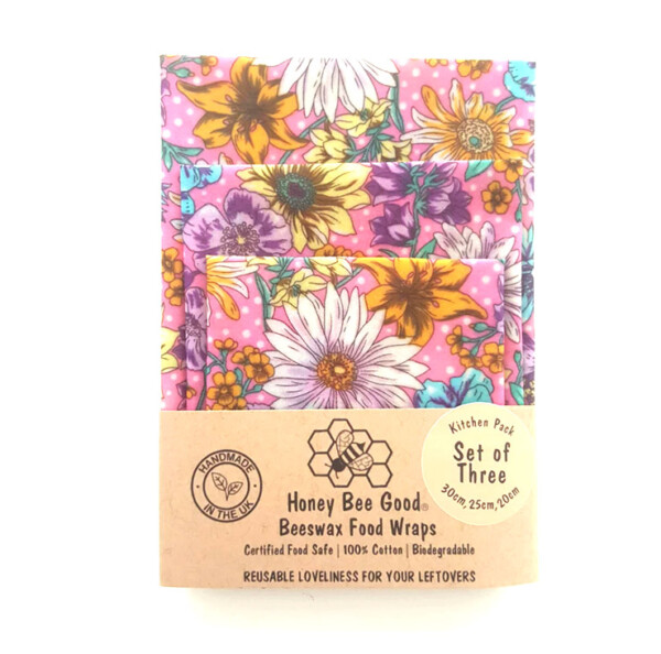 Beeswax Wraps - Pink Daisies - Set of 3