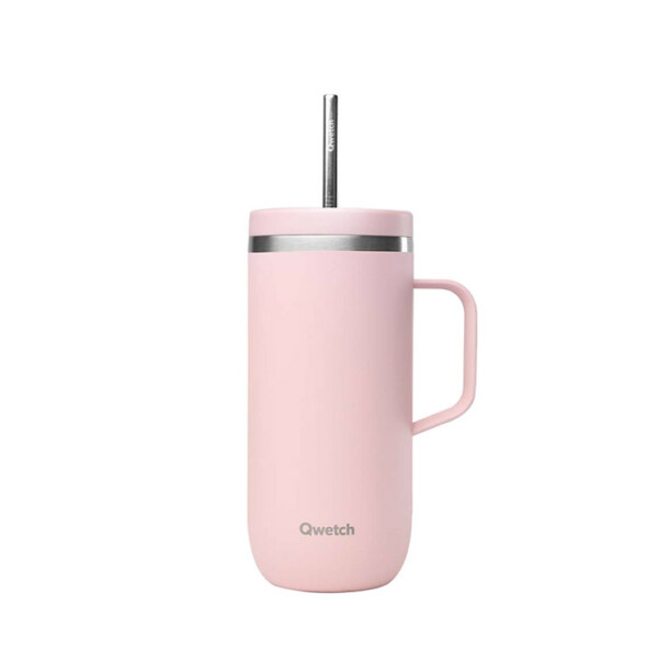 Stainless Steel Insulated Cold Cup With Handle - Pastel Pink - 600ml