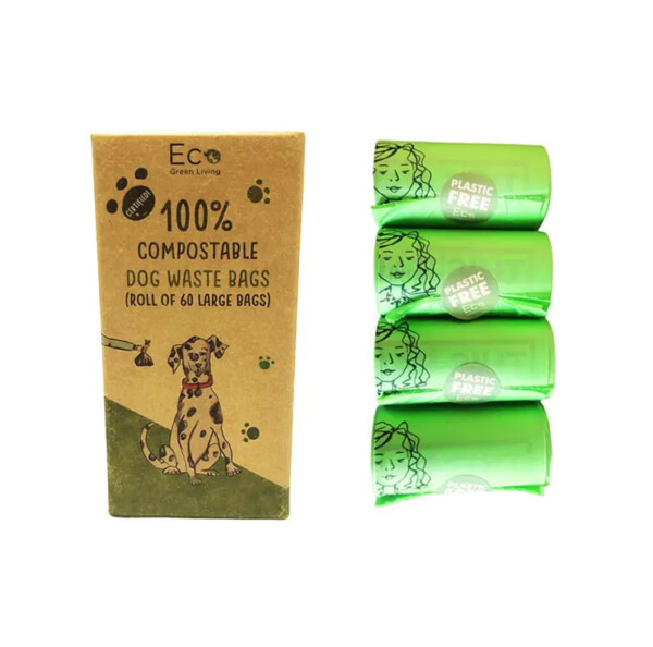 100 % Compostable Dog Waste Bags - 4 rolls x 15 bags