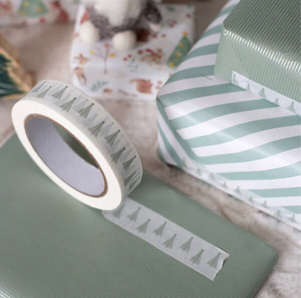Biodegradable Paper Tape - Green Christmas Tree 24mm