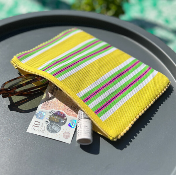 Recycled Woven Pom Pom Pouch – Pebble - Image 2