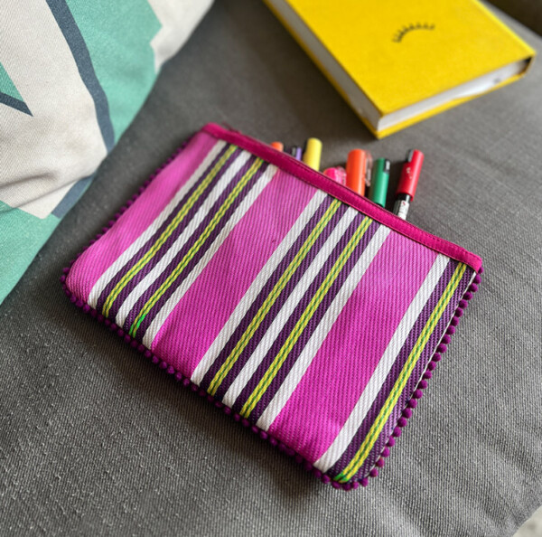 Recycled Woven Pom Pom Pouch – Pebble - Image 4