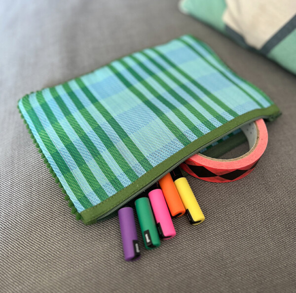 Recycled Woven Pom Pom Pouch – Pebble - Image 3