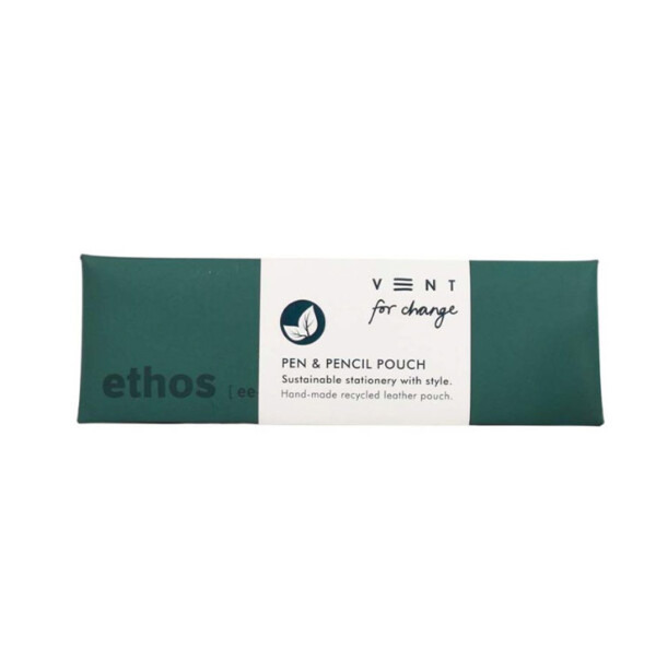 Recycled Leather Pen & Pencil Pouch – Ethos – Emerald Green
