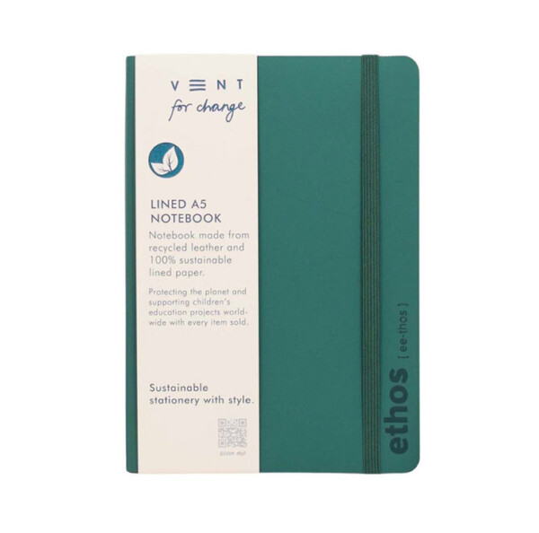 A5 Recycled Leather Notebook – Ethos – Emerald Green