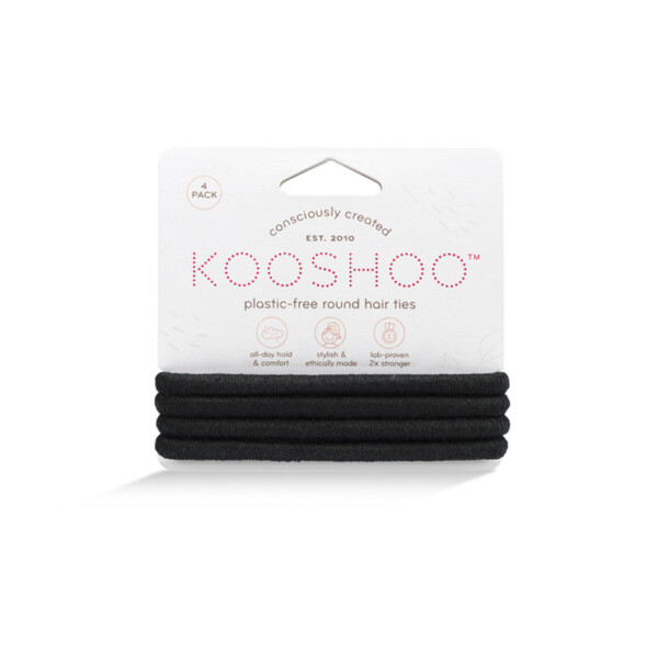 Plastic-Free Round Mondo Hair Ties - Black - 4 Pack
