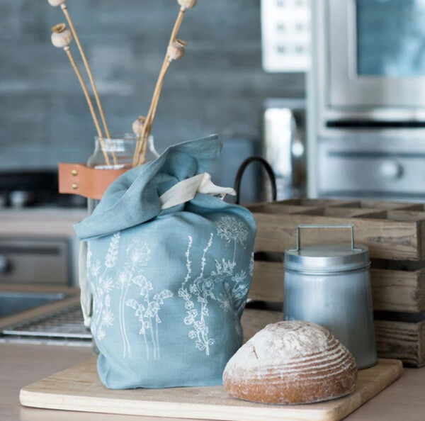 Linen Bread Bag - Garden Design - Duck Egg Blue