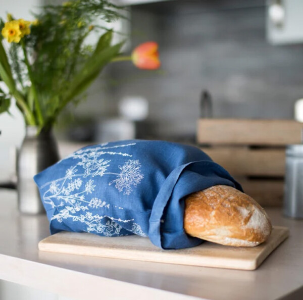Linen Bread Bag - Garden Design - Indigo - Image 2