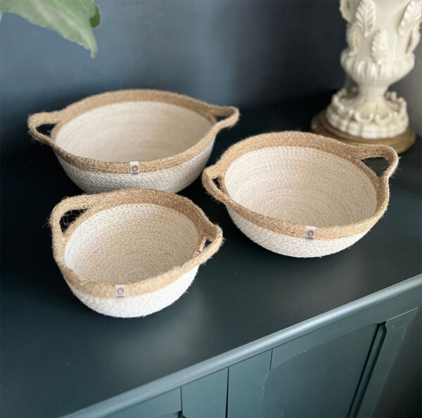 Jute Handled Bowl Set – Natural/White - Image 3