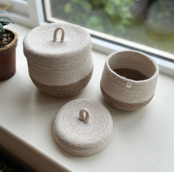 Jute Lidded Basket Set – Natural/White - Image 2