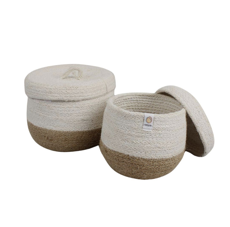 Image of Jute Lidded Basket Set – Natural/White
