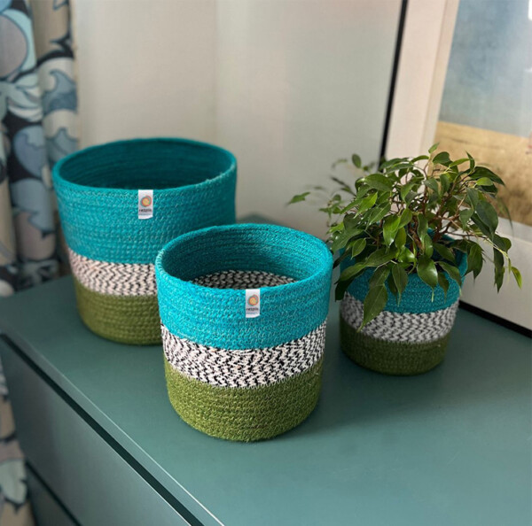 Jute ZigZag Basket Set – Ocean - Image 2