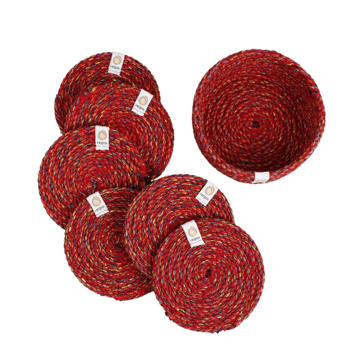 Image of Recycled Cotton Coasters with Holder – Set of 6 – Multicoloured