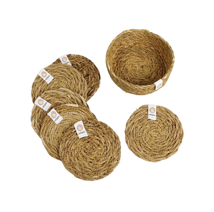 Image of Seagrass Coasters with Holder – Set of 6