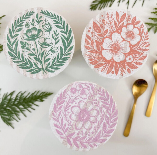 Rustic Floral Mini Bowl Covers Set of Three - 5" Mini
