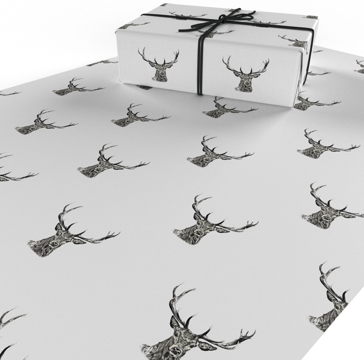 Black & White Stags Wrapping Paper - 2 Sheets